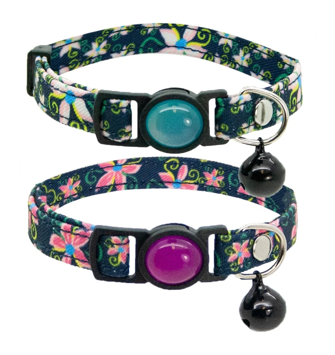 Cat Safety Collar, Denim Floral Gem