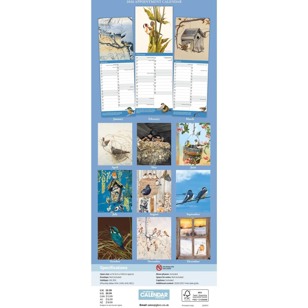 Garden Birds by Pollyanna Pickering Slim Calendar 2026 - Image 3