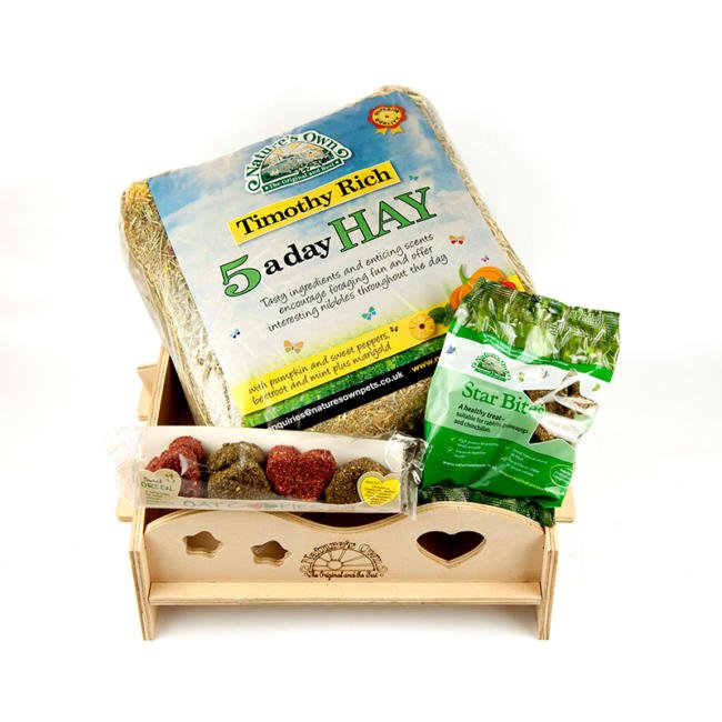 Wooden Hay Feeder (with 5-a-Day Hay and Treats) - Image 2