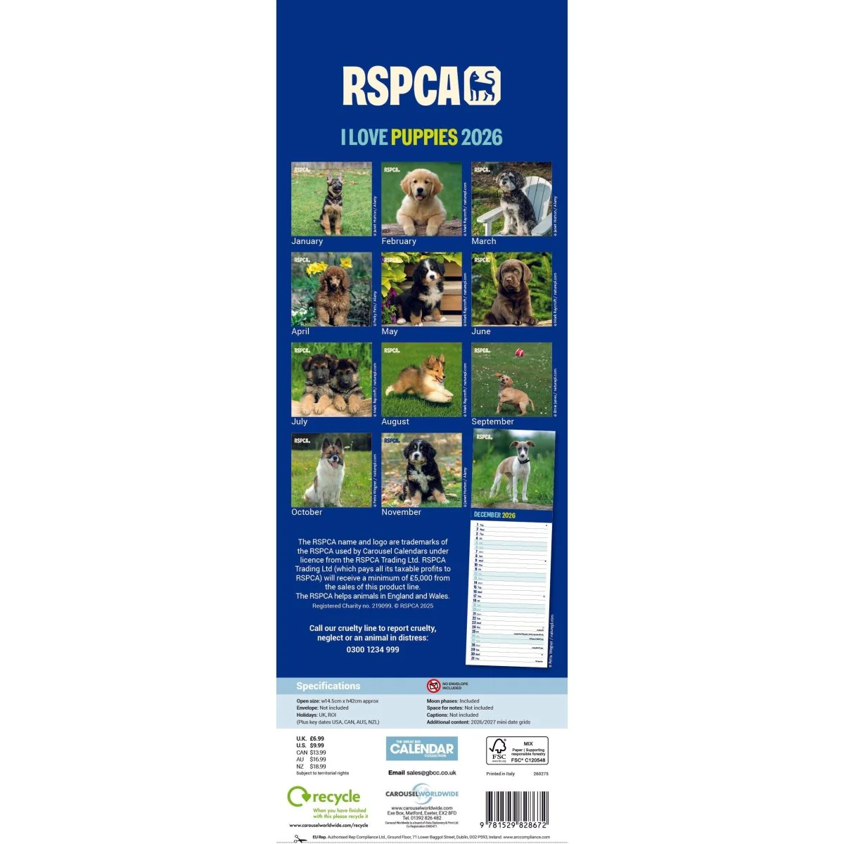 RSPCA I love Puppies Slim 12 Month Calendar 2026 - Image 5